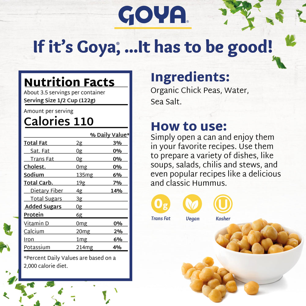 Goya Organic Chick Peas label shows organic certification