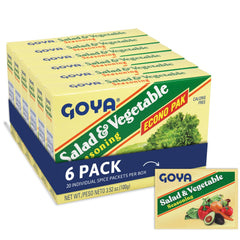 Goya Salad and Vegetable Seasoning bottle pouring to elevate fresh vegetables