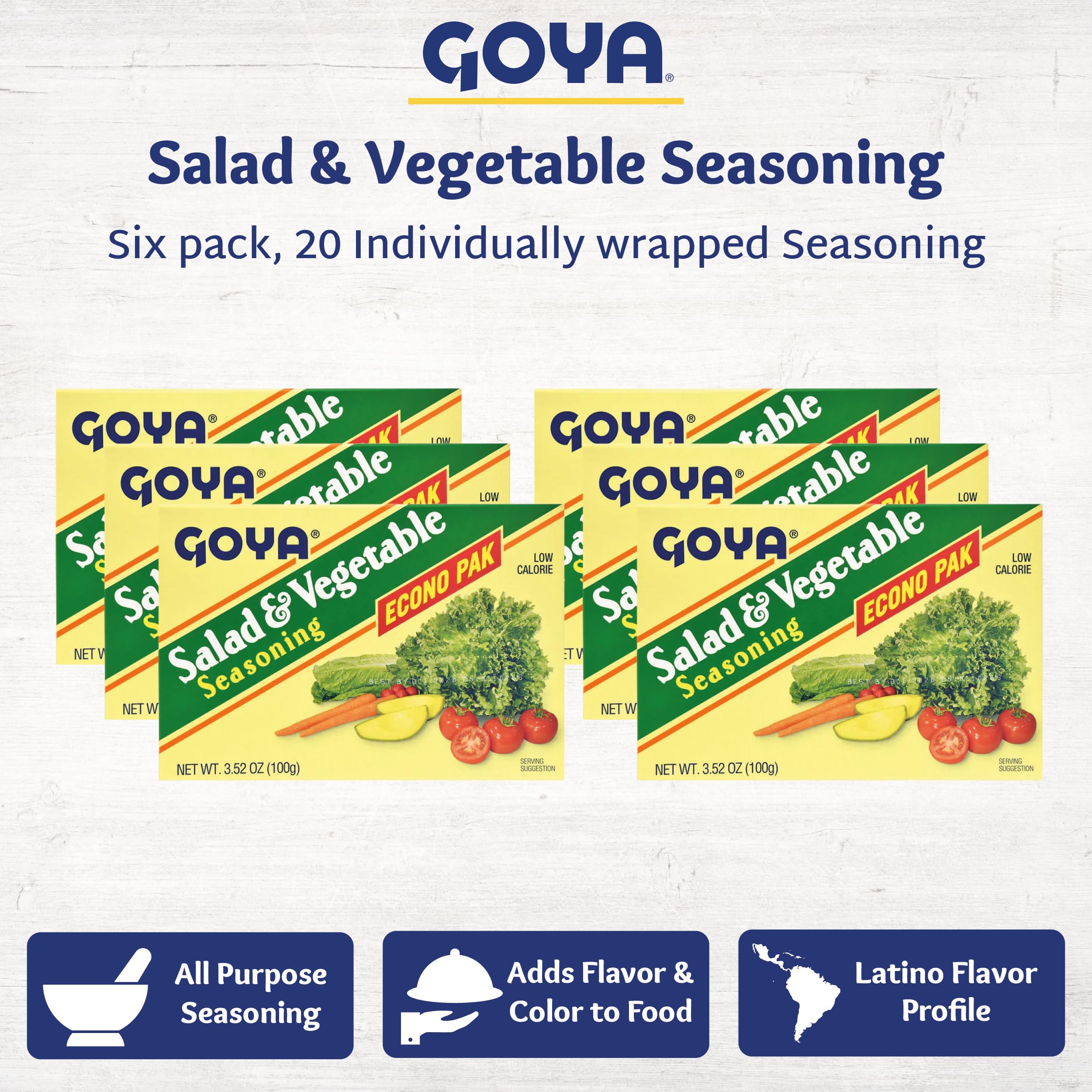 Goya Salad and Vegetable Seasoning pantry pack ready for quick meals