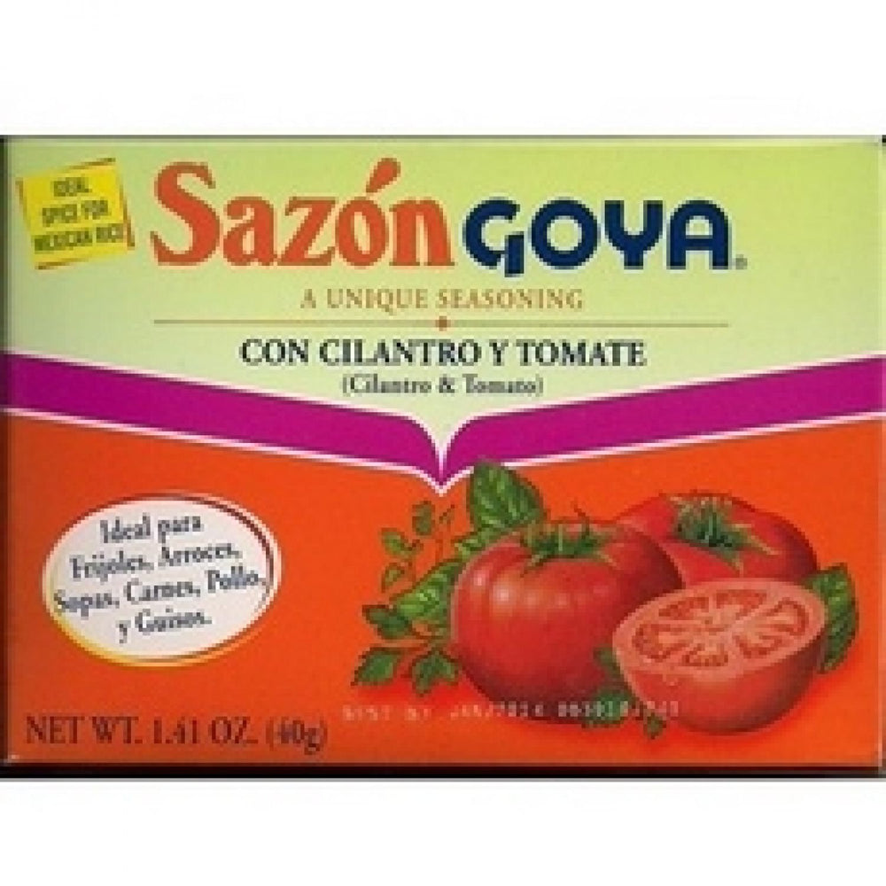 Goya Sazon Cilantro & Tomato Seasoning bottle adds bright flavor to weeknight meals.
