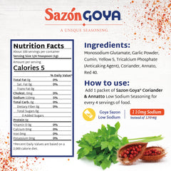 Goya Sazón coriander and annatto powder close-up highlighting color and aroma.