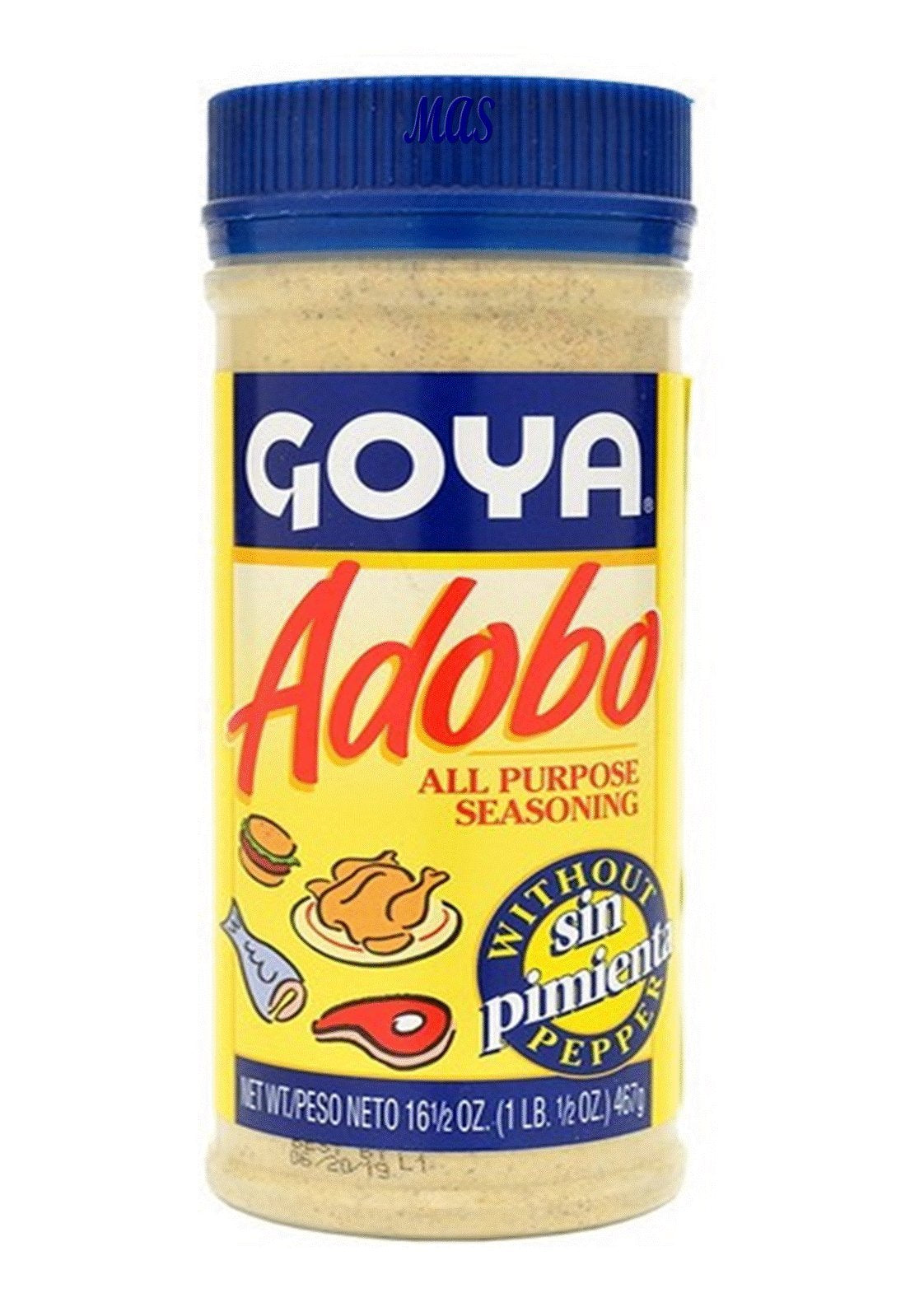 Goya Ssnng Adobo without Pepper bottle, pepper-free seasoning for quick, flavorful meals.