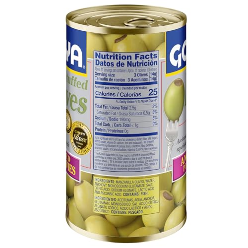Goya anchovy-stuffed olives served beside cheese and charcuterie boards.
