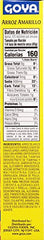 Goya Yellow Rice Mix pack12 nutrition label highlights fat-free, cholesterol-free option