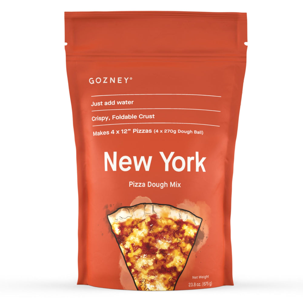 Gozney Just-Add-Water New York Dough Mix pour for quick, mess-free prep toward authentic crust.