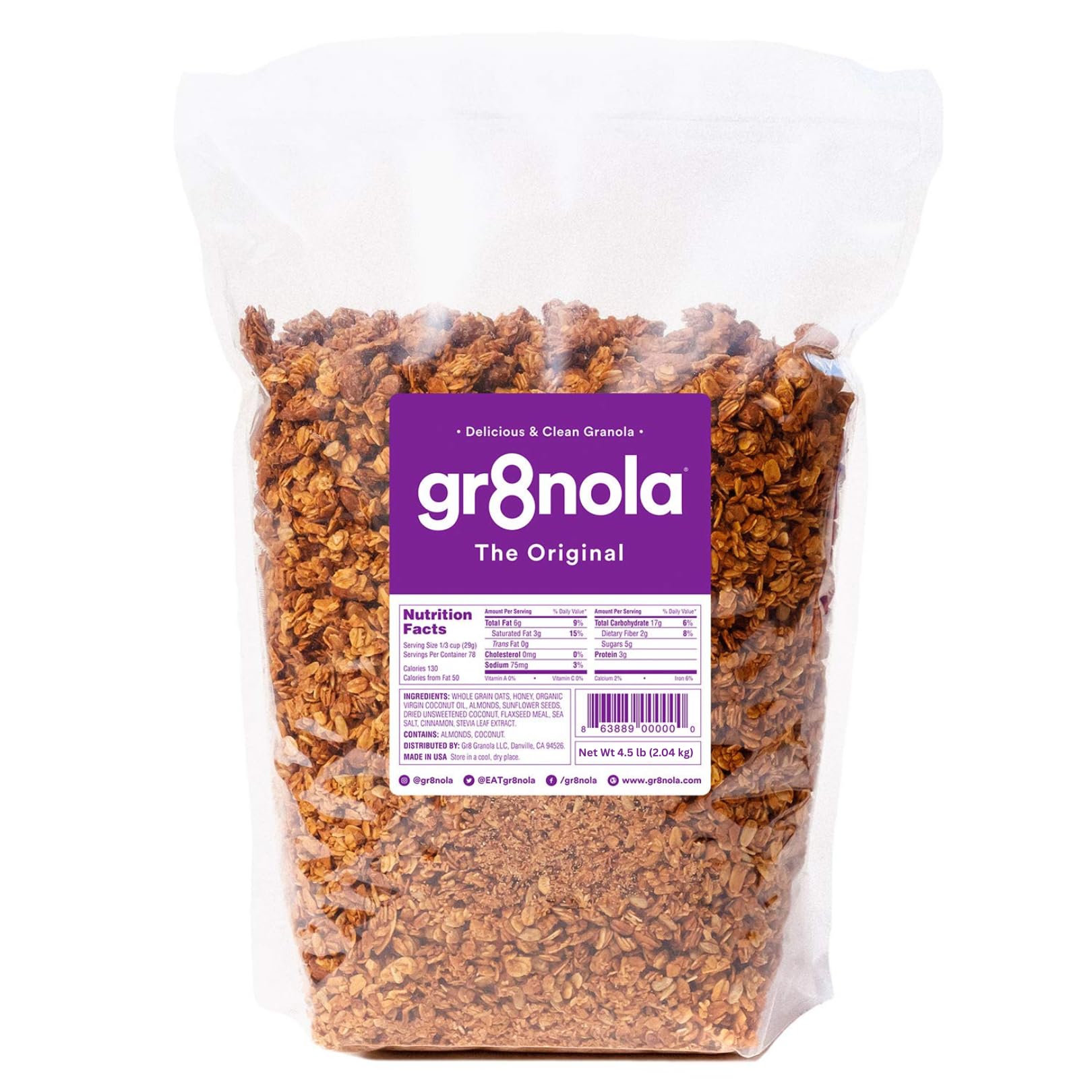 gr8nola THE ORIGINAL bulk bag with reseal keeps granola fresh and convenient.