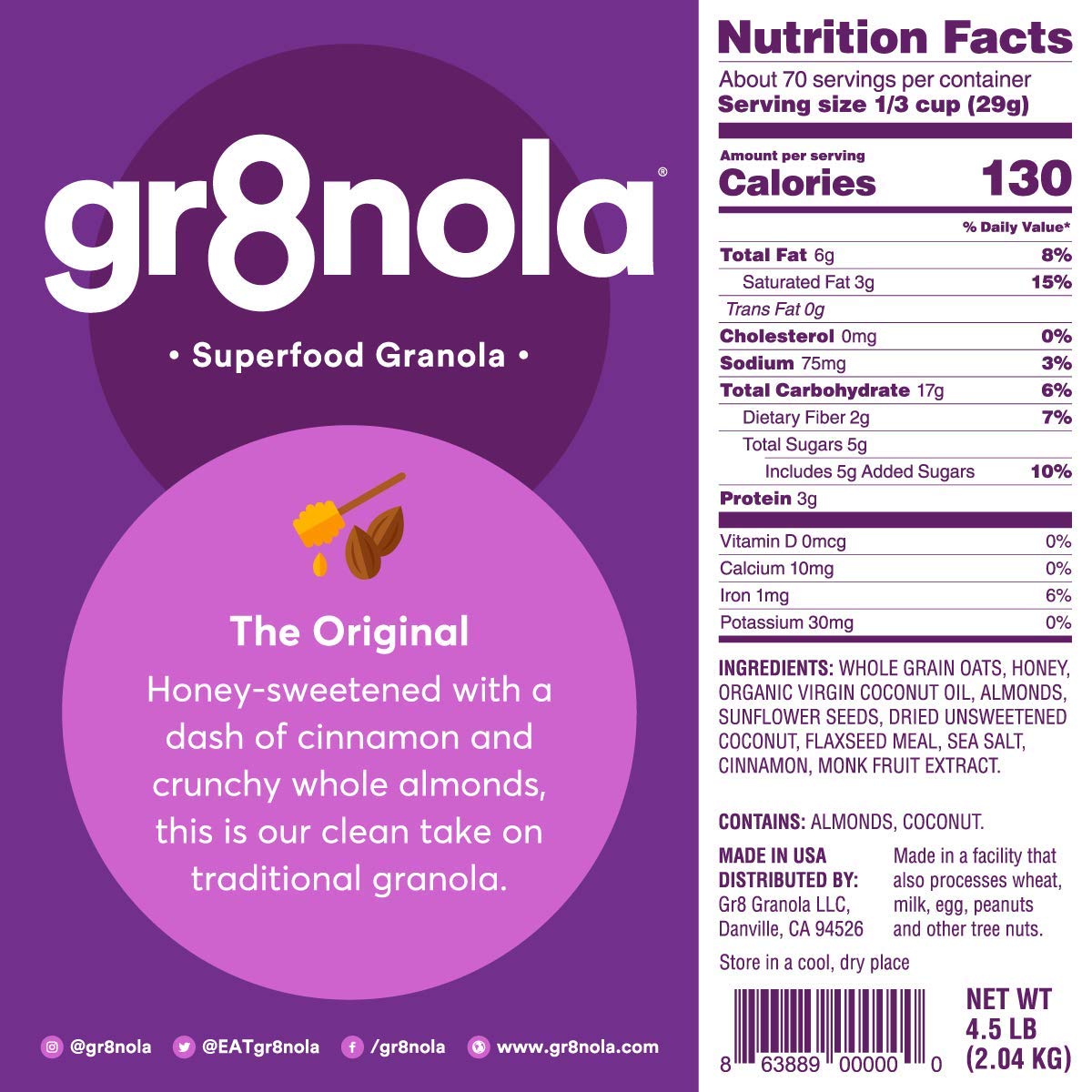 gr8nola THE ORIGINAL honey cinnamon glaze close-up highlights natural sweetness and warmth.