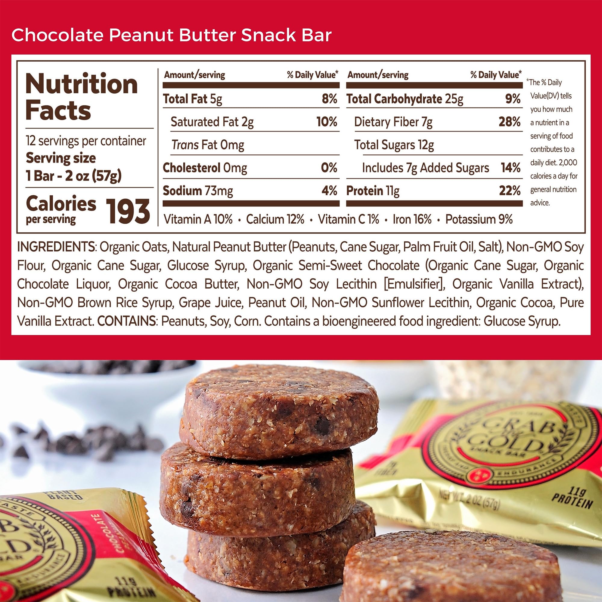 Grab The Gold bar close-up showing creamy chocolate and peanut butter.