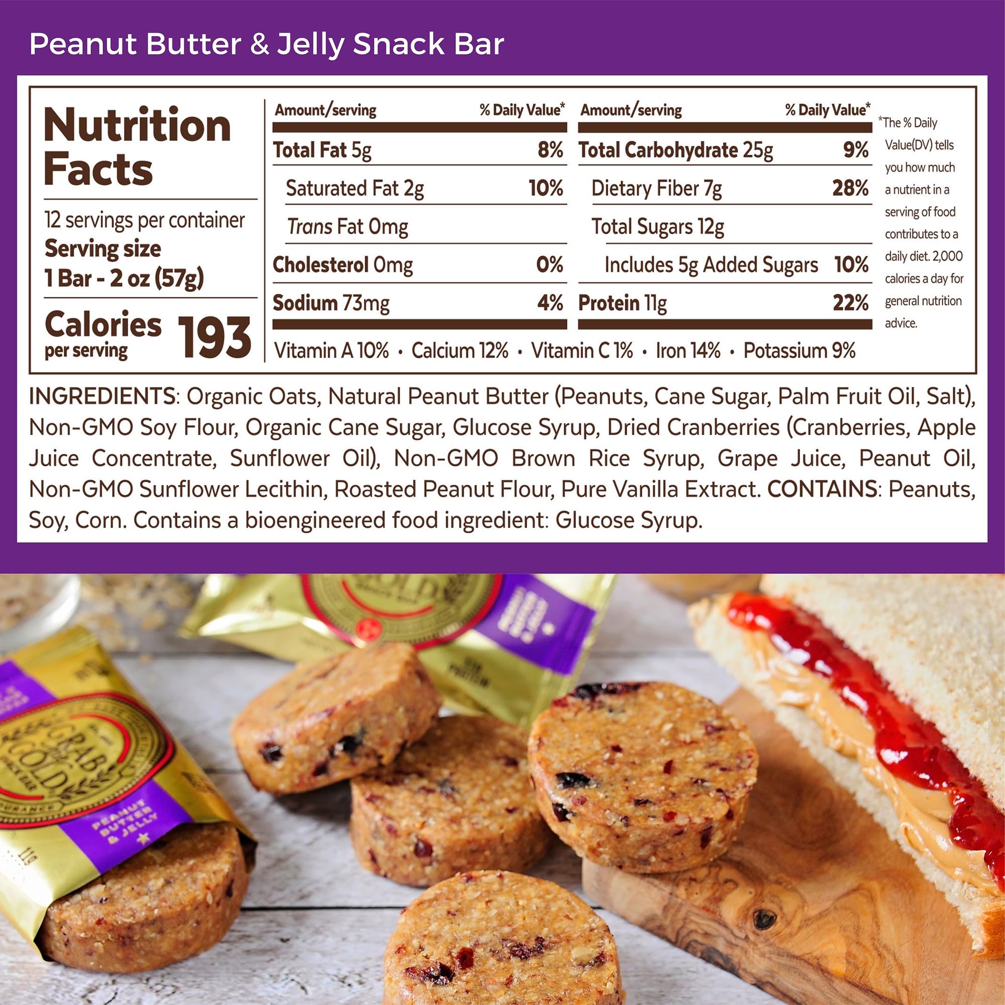 Close-up of Grab The Gold bar showing oats and cranberries for a wholesome snack.