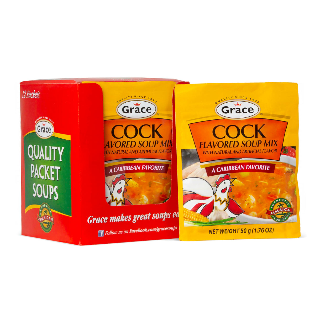 Grace Cock Flavored Soup Mix pack front view showing authentic Jamaican flavor ready to cook