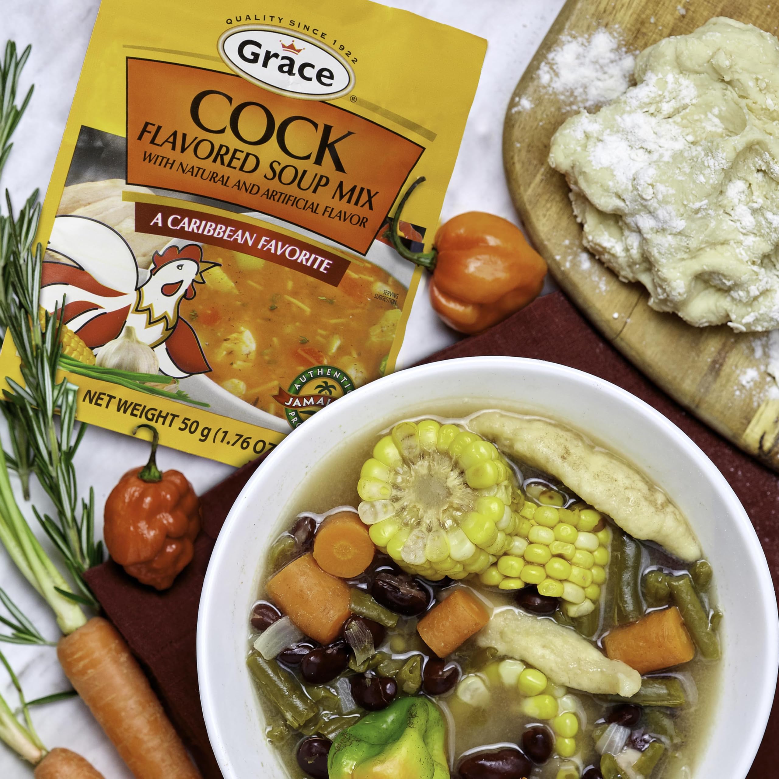 Grace Cock Flavored Soup Mix prepared bowl with steam and rich aroma