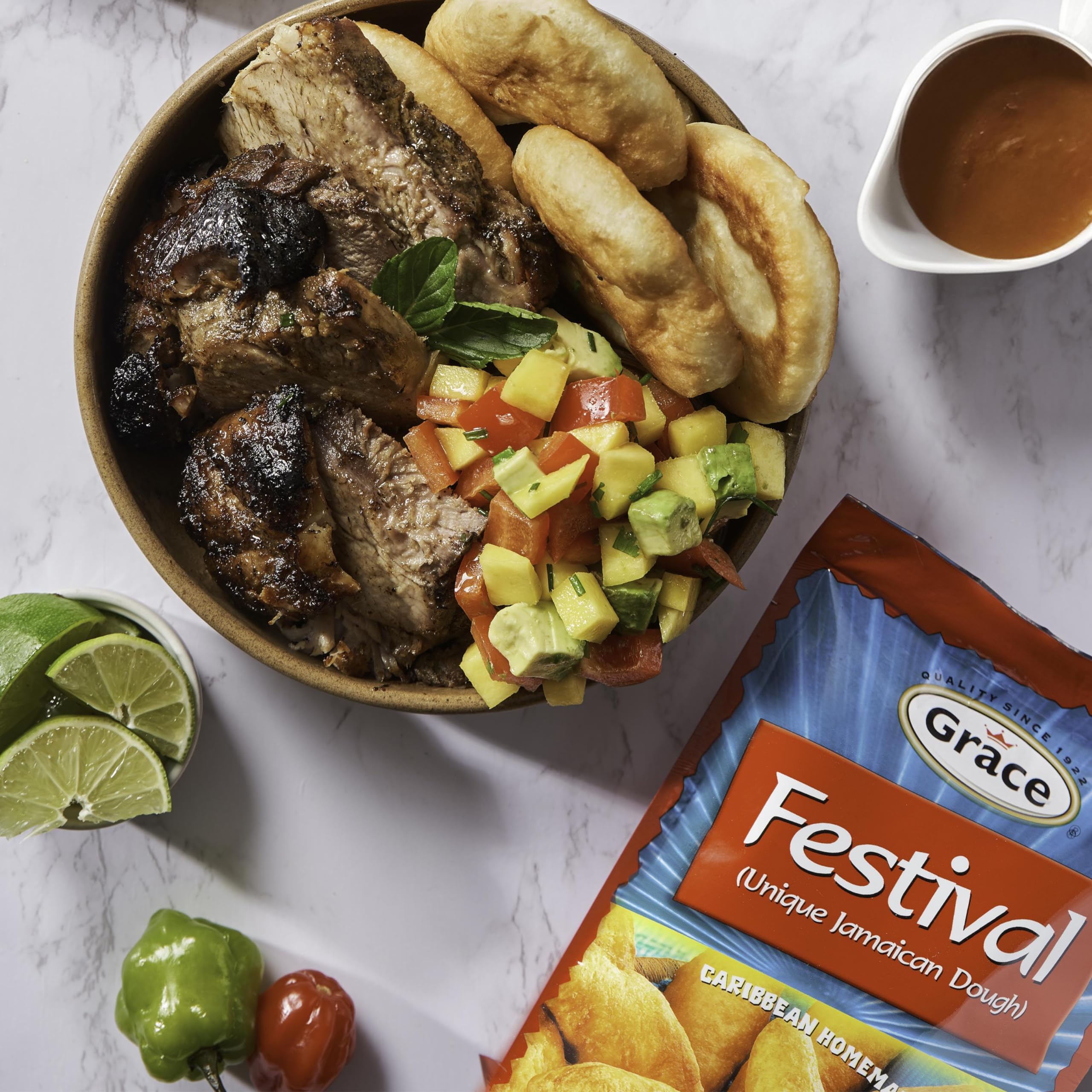 Grace Festival Mix frying dough on pan highlights crispy exterior and tender center