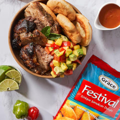 Grace Festival Mix frying dough on pan highlights crispy exterior and tender center