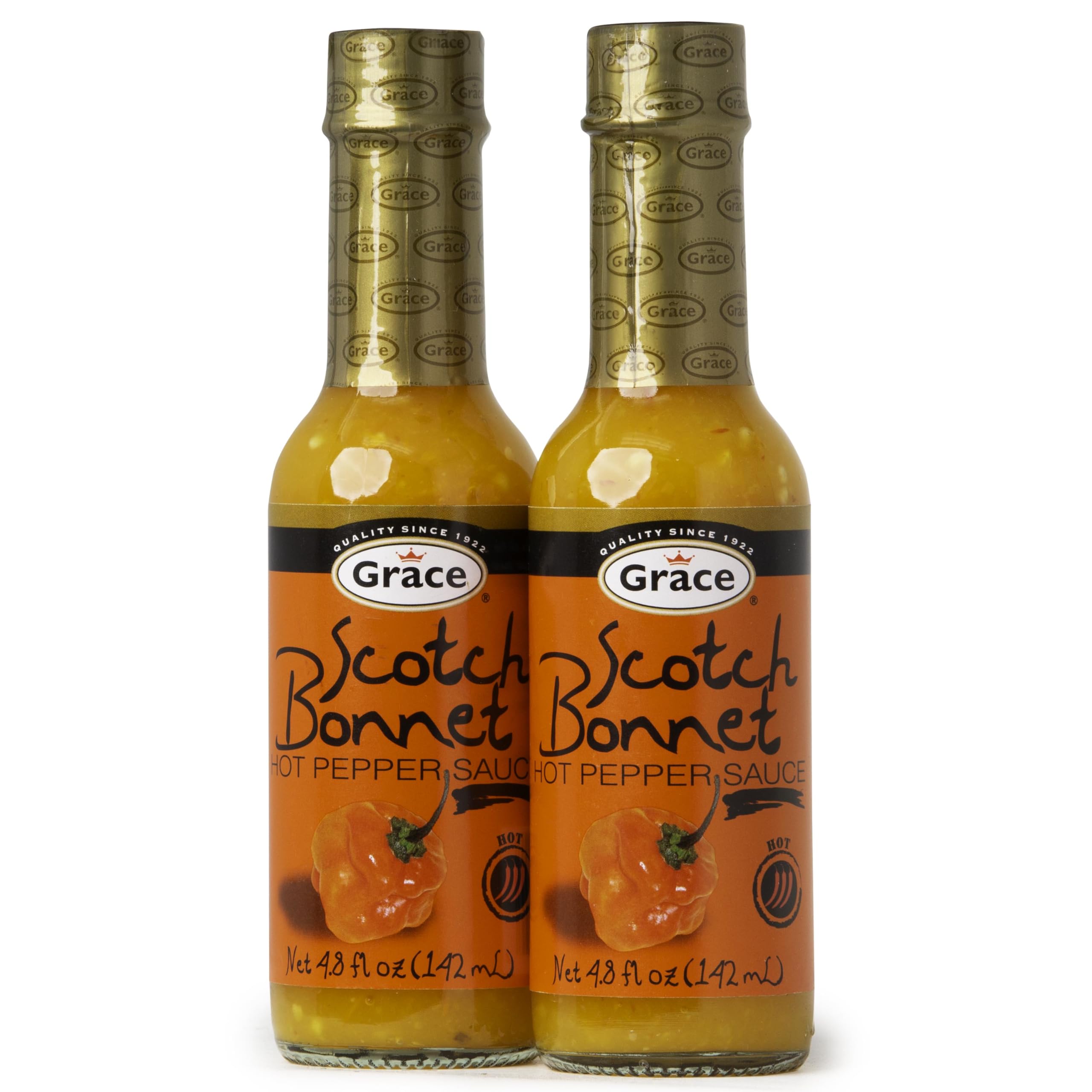 Grace Yellow Scotch Bonnet hot sauce bottle highlighting vibrant Caribbean flavor for grilling.