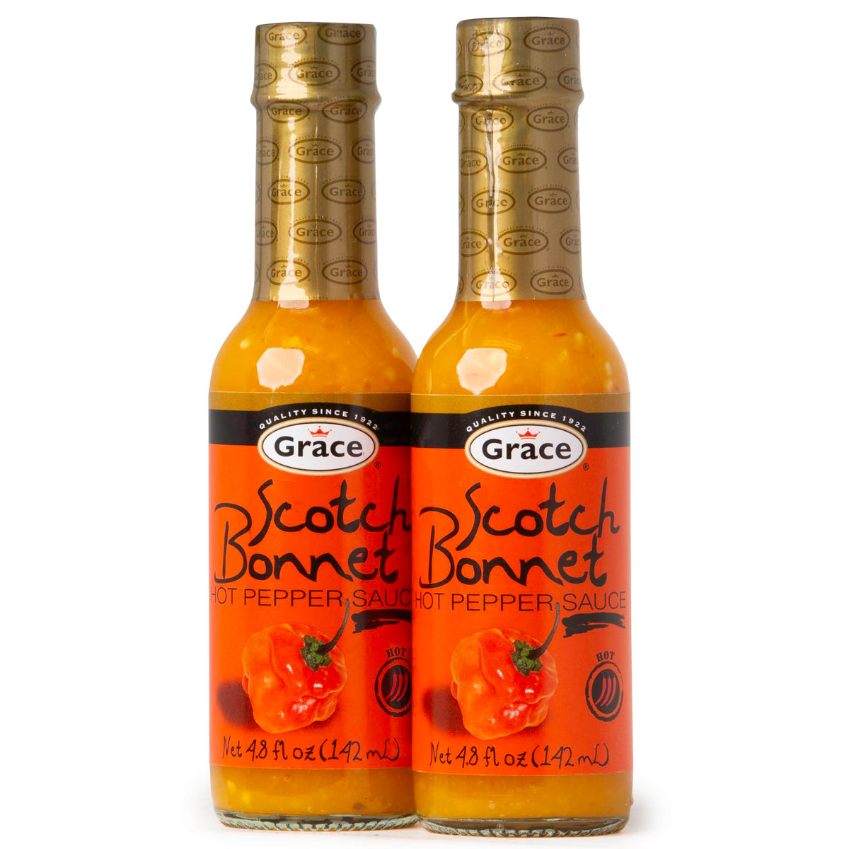 Grace Yellow Scotch Bonnet hot sauce bottle highlighting vibrant Caribbean flavor for grilling.