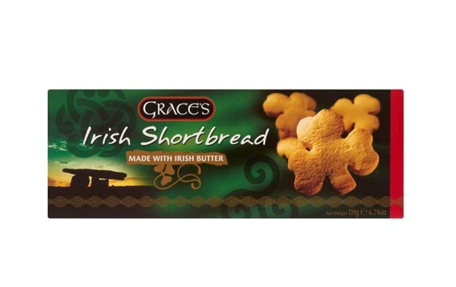 GRACES Clares Irish Shortbread, shamrock-shaped, butter-rich, ideal for tea-time indulgence.
