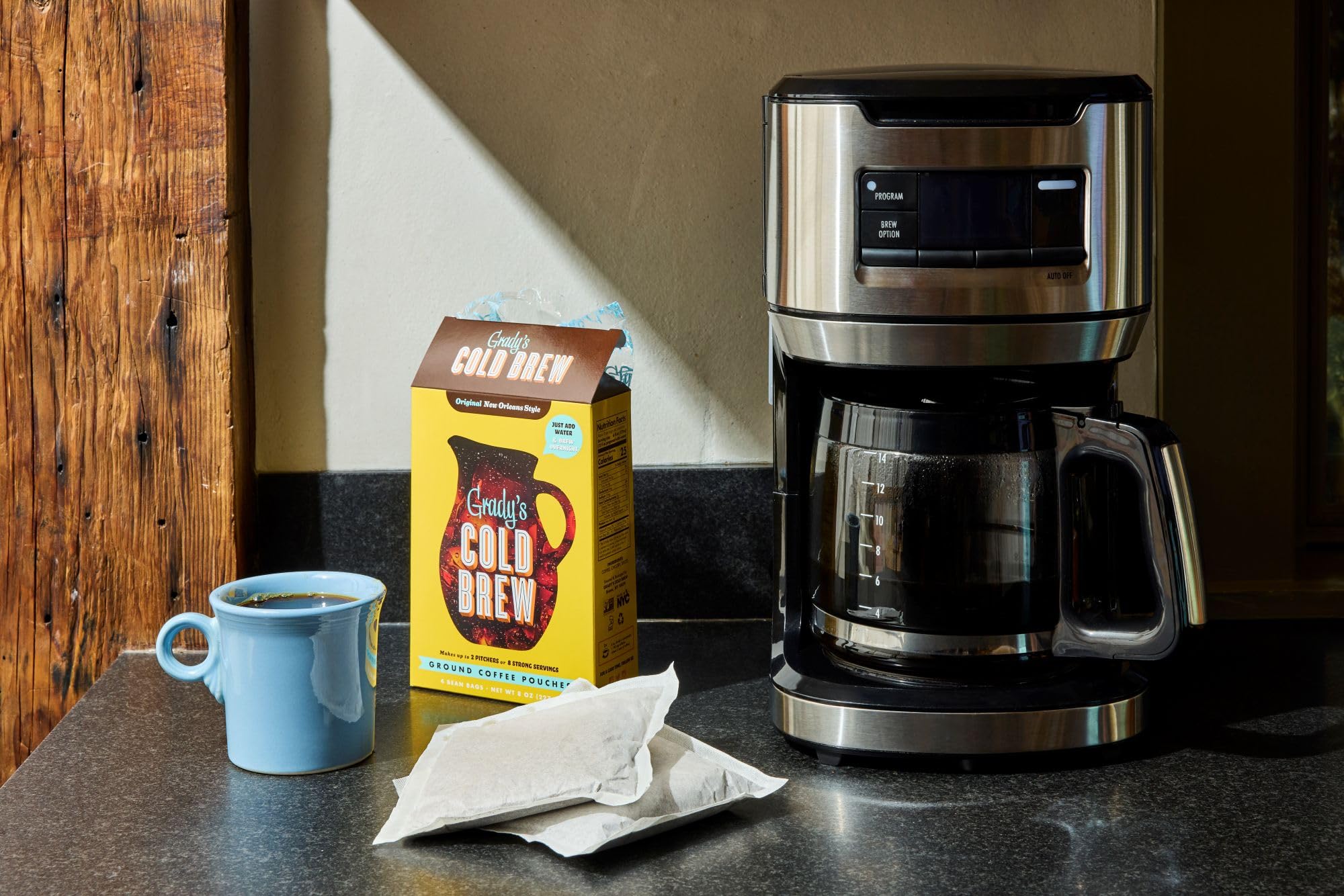 Grady's Cold Brew brewed coffee in glass ready to sip.