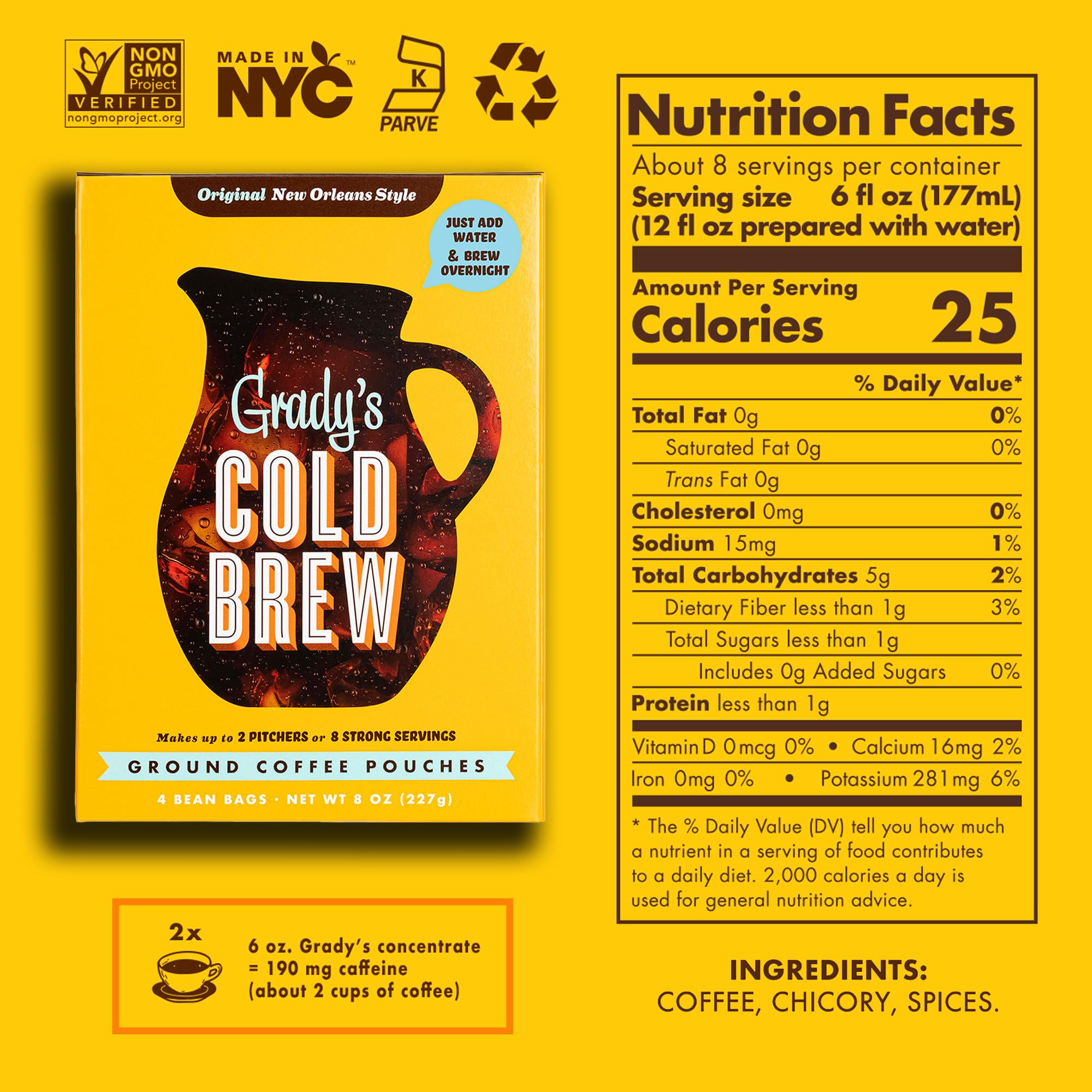 Grady's Cold Brew chicory pouches steeping setup for easy overnight cold brew.