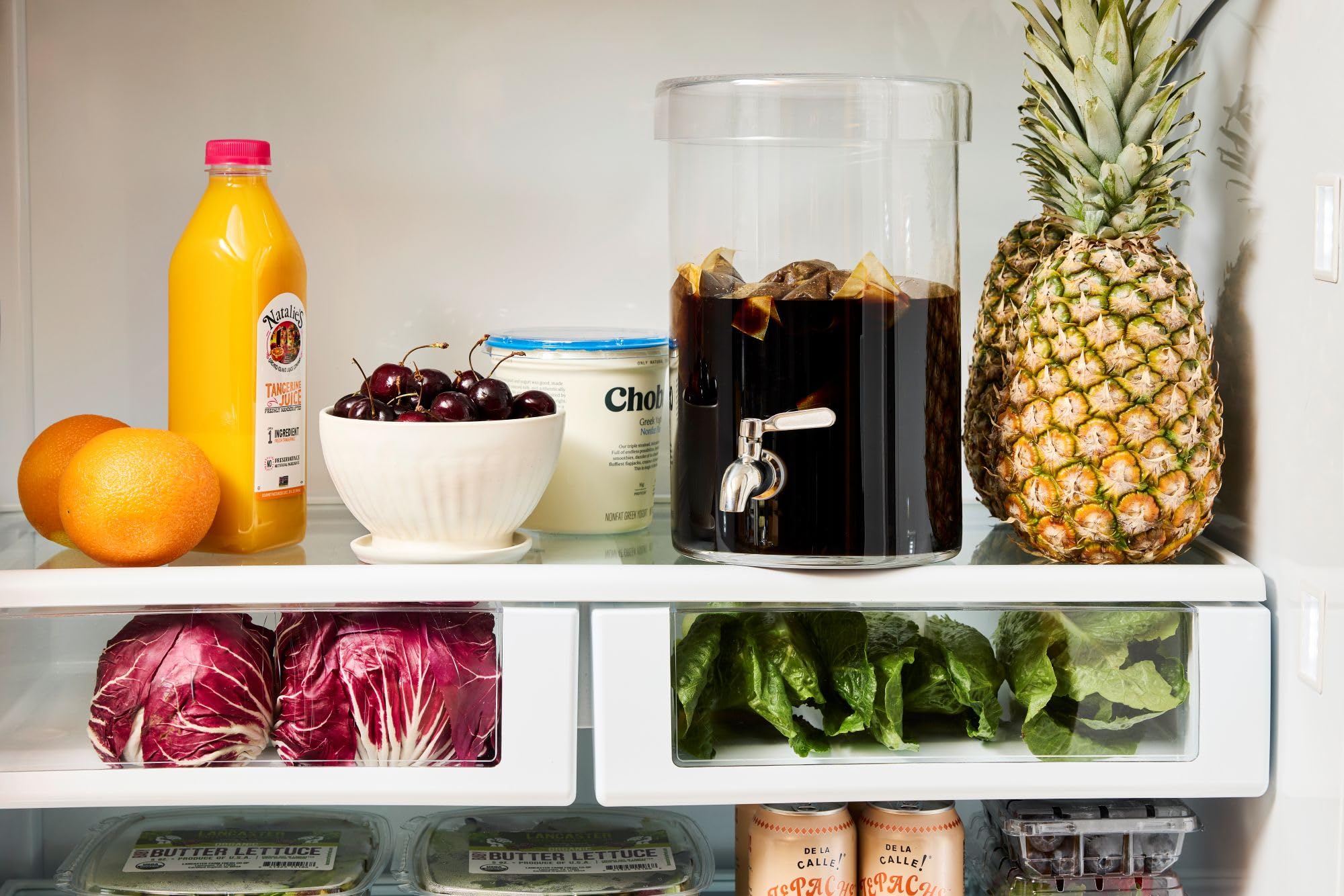 Grady's Cold Brew bottle in fridge illustrating two-week freshness.