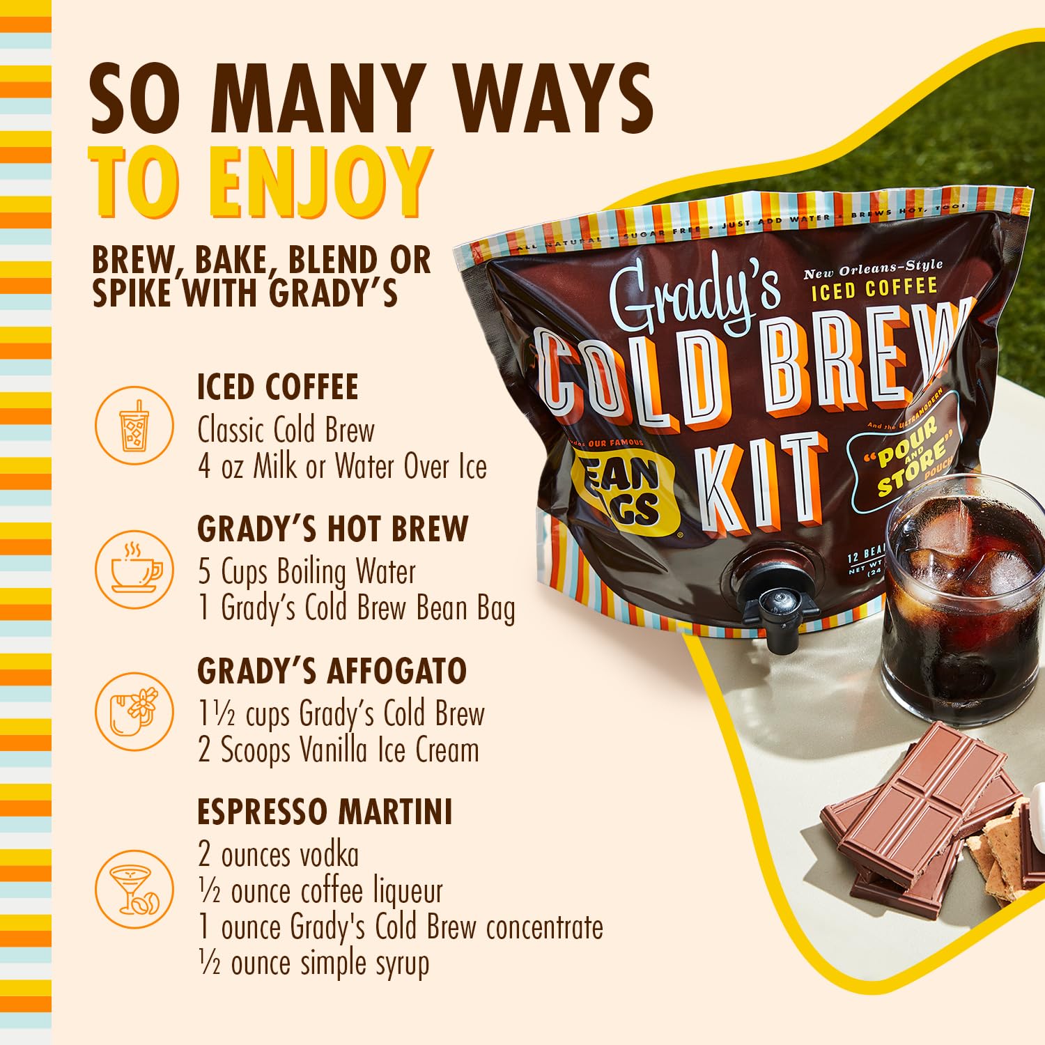 Gradys Cold Brew glass of coffee ready for casual enjoyment.