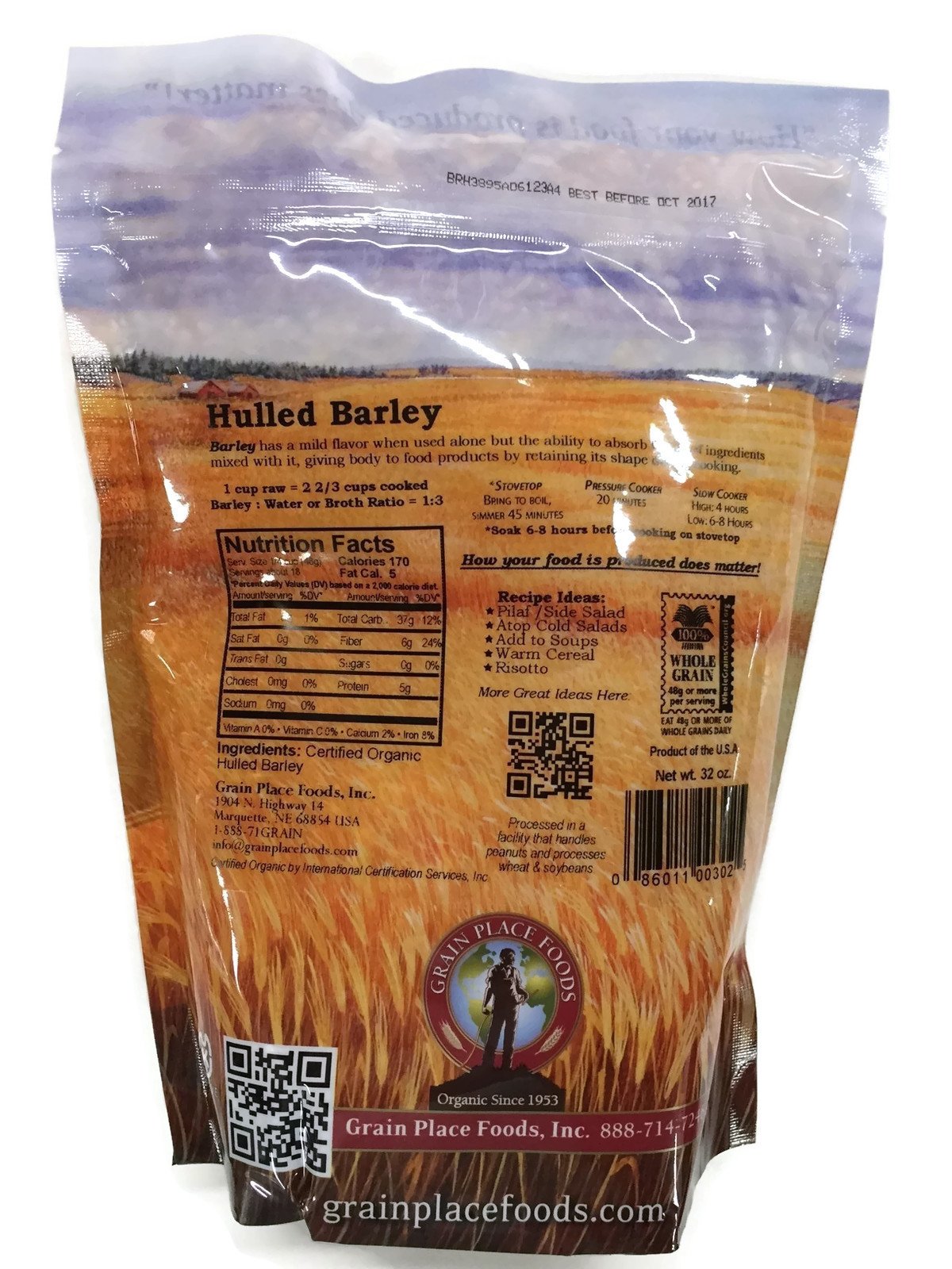 Grain Place Foods barley bowl closeup emphasizes chewy texture and nutty aroma.