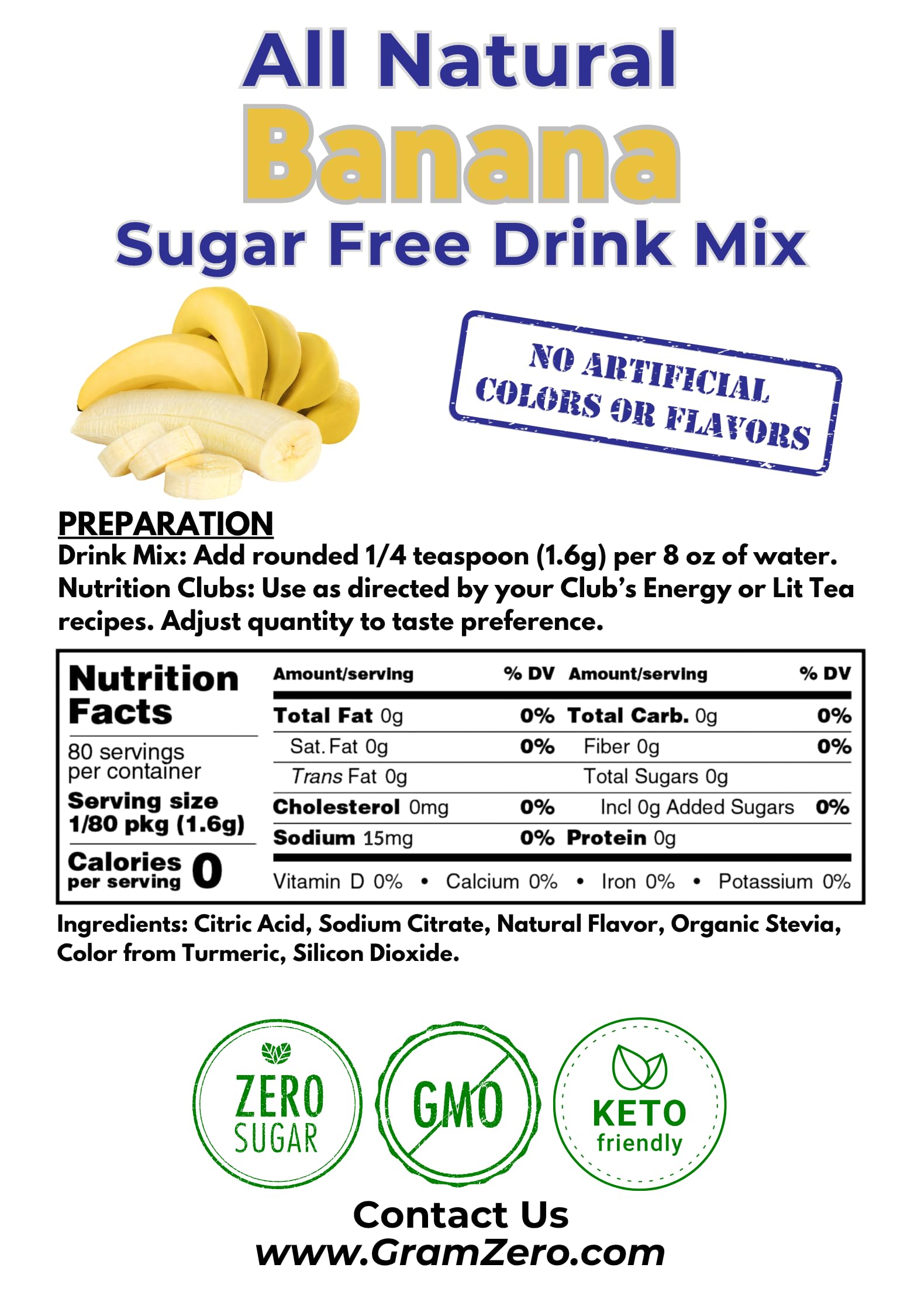 GramZero banana drink mix served in a glass showing zero-sugar sweetness