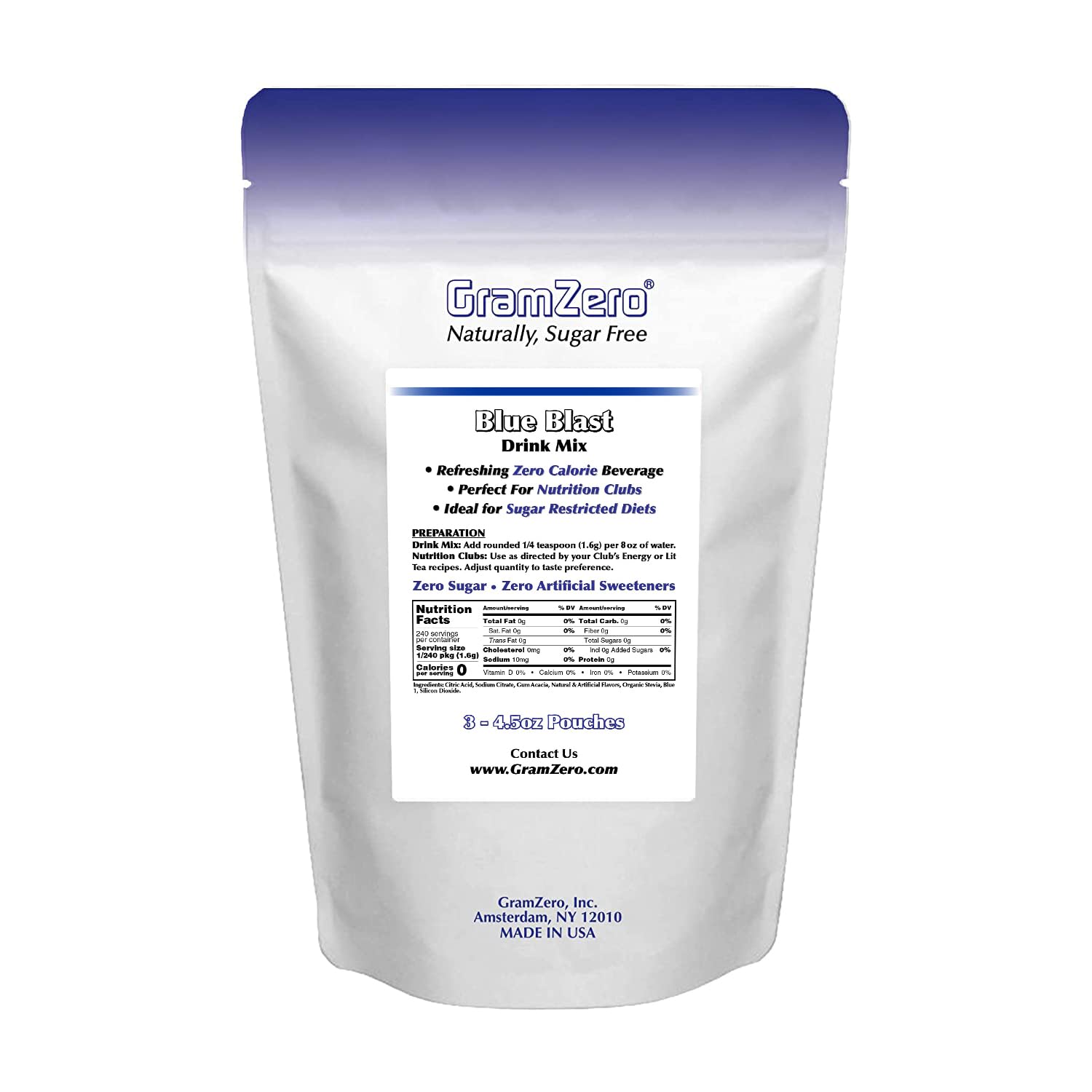 GramZero Blue Blast ice-ready serving, refreshing zero-calorie option for hydration.