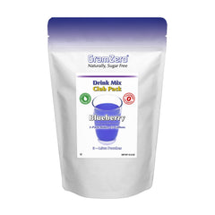 GramZero Blueberry Zero Calorie Drink Mix being poured into water for a keto-friendly refreshment.