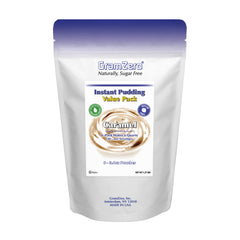 GramZero caramel sugar-free pudding mix packaging shown for easy low-carb dessert option.