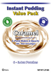 Pouring prepared GramZero caramel pudding into a low-carb dessert cup.