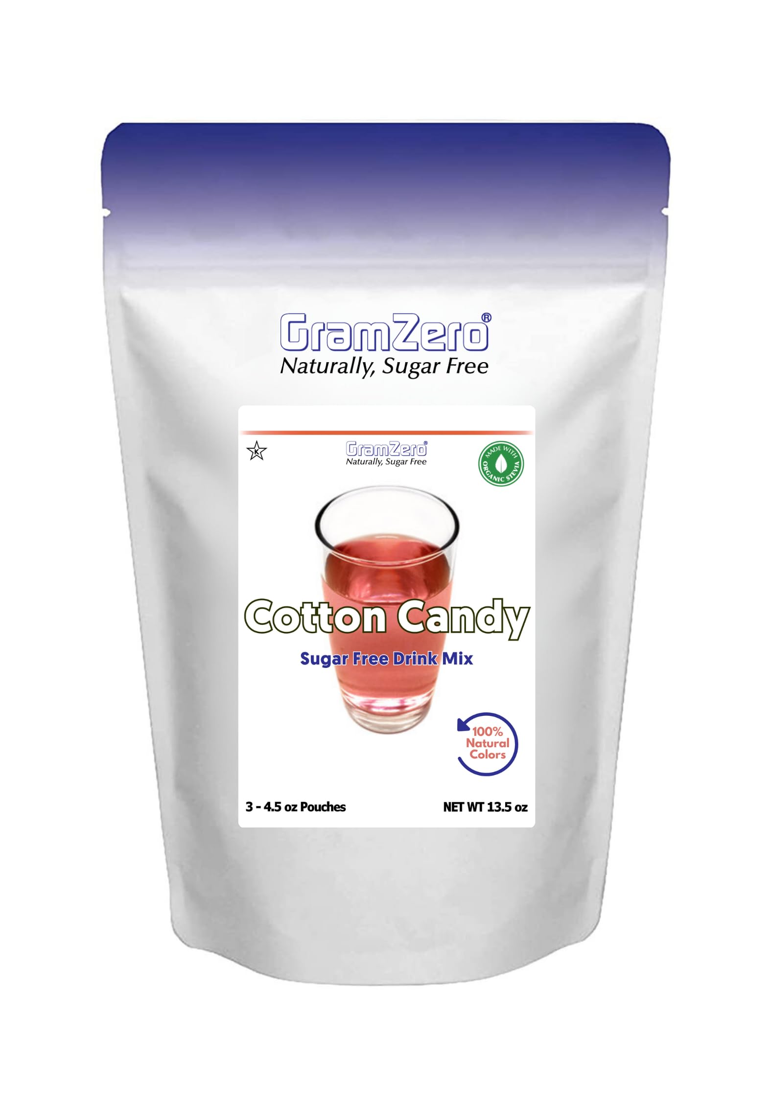 GramZero Cotton Candy drink mix with zero calories and vibrant, sugar-free flavor.