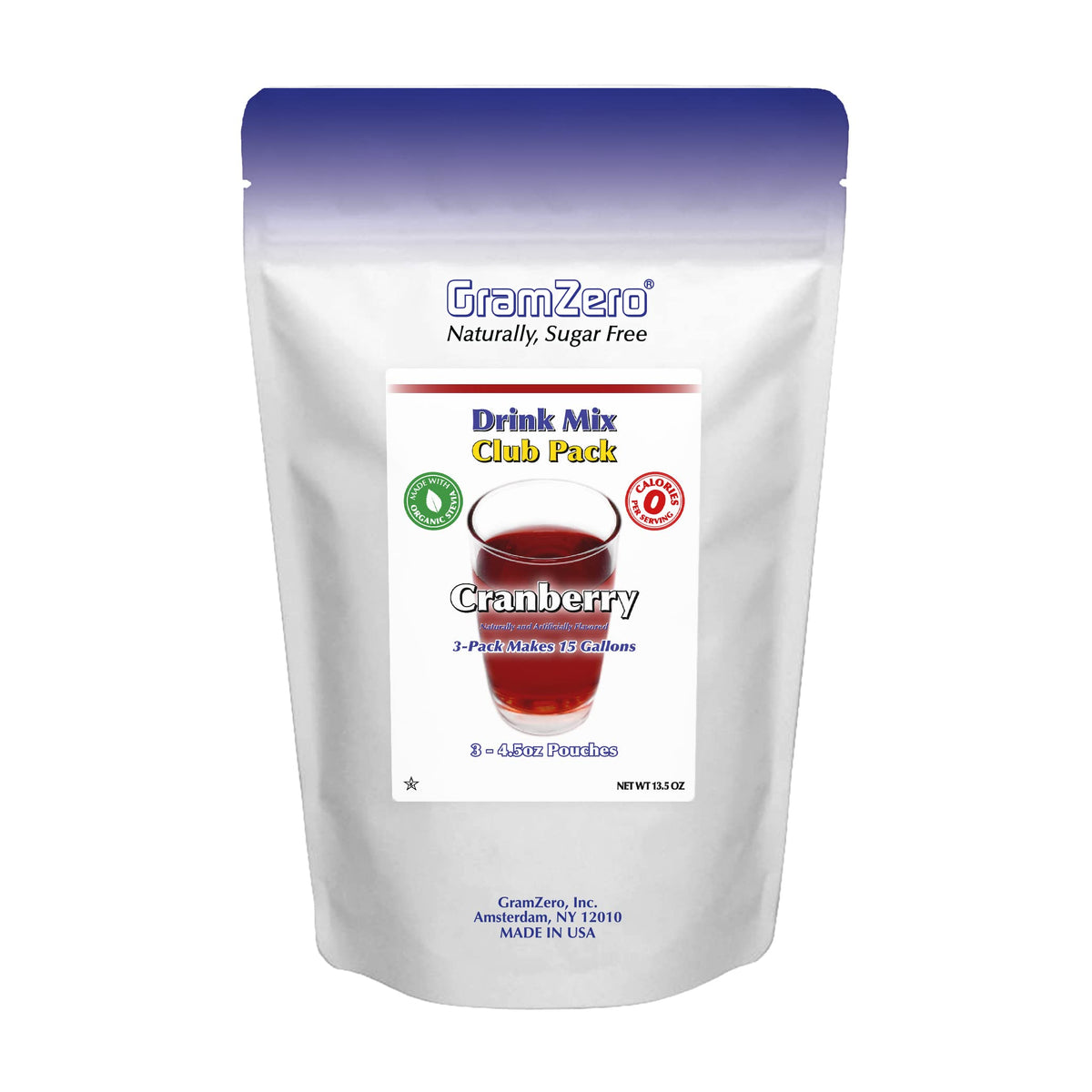 GramZero Cranberry drink mix dissolving in water for a zero-calorie beverage
