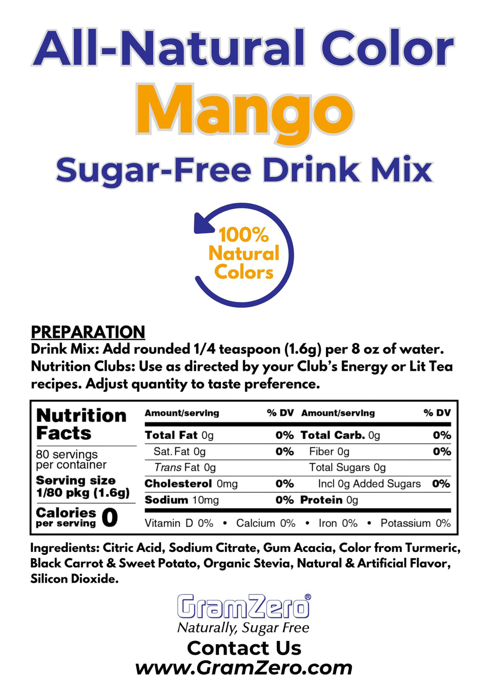 GramZero Mango powder with measuring spoon ready to flavor water.