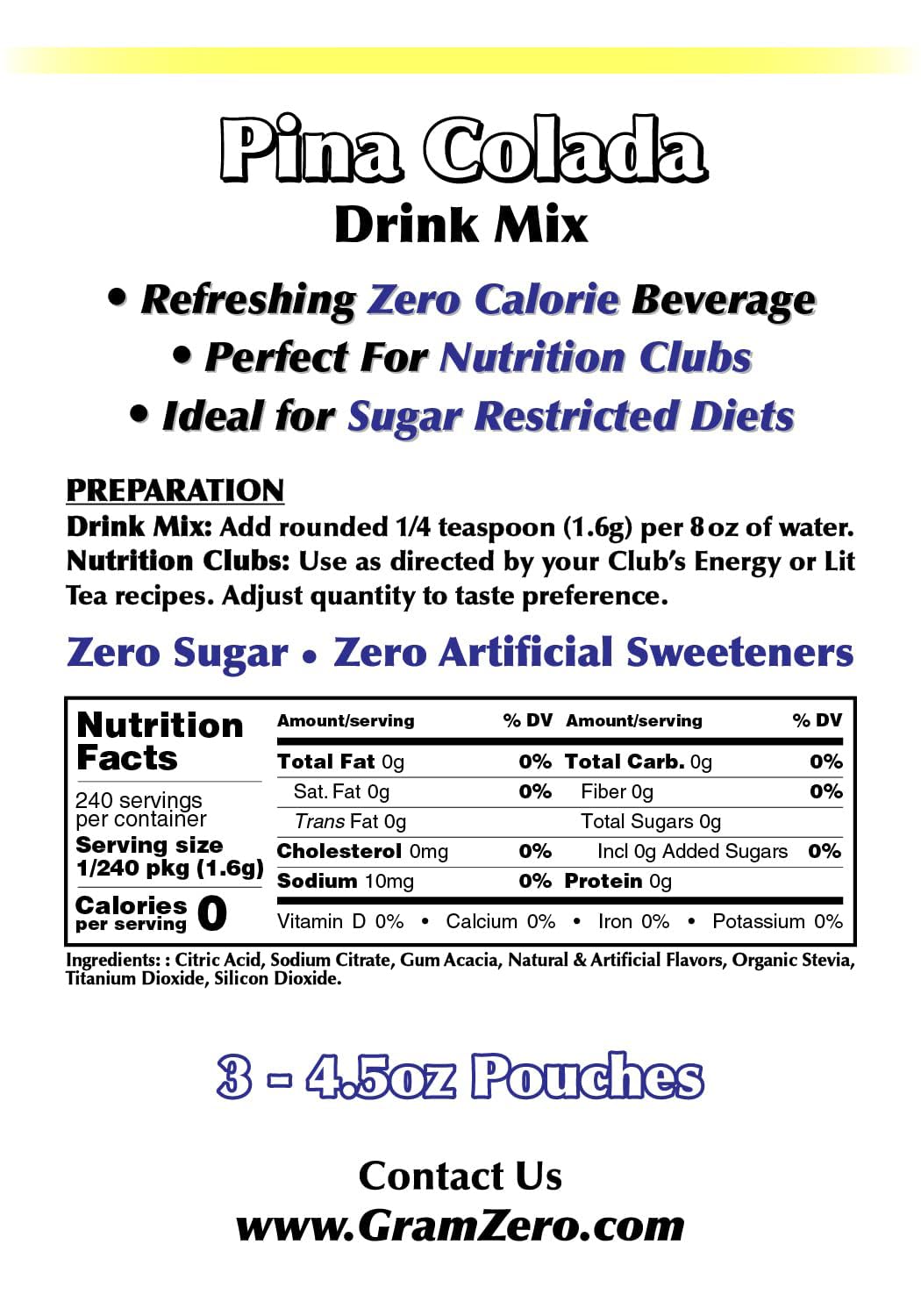 GramZero Pina Colada prepared drink in glass demonstrates keto-friendly hydration.