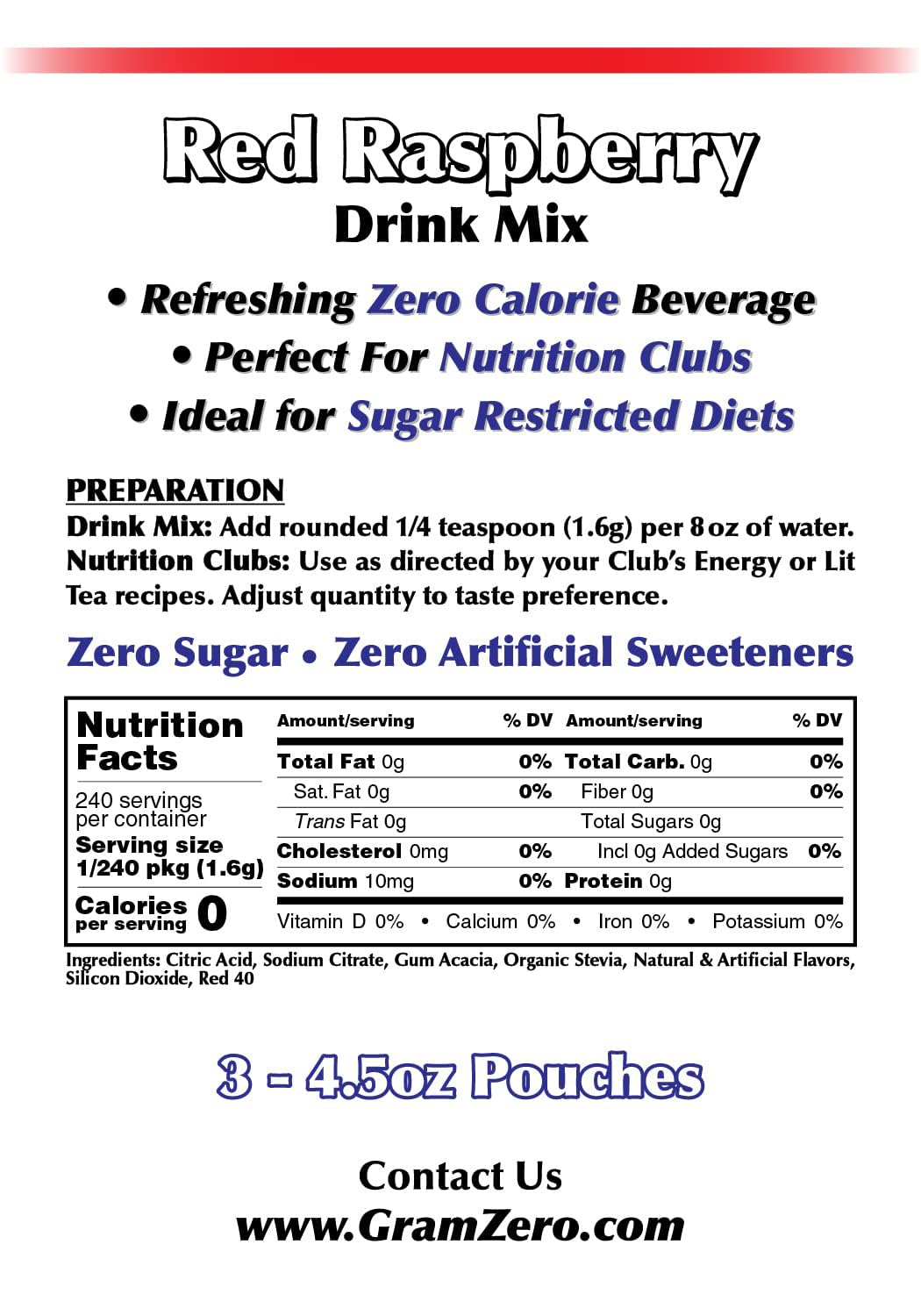 GramZero red raspberry pour into water shows an easy zero-calorie flavor boost for hydration.