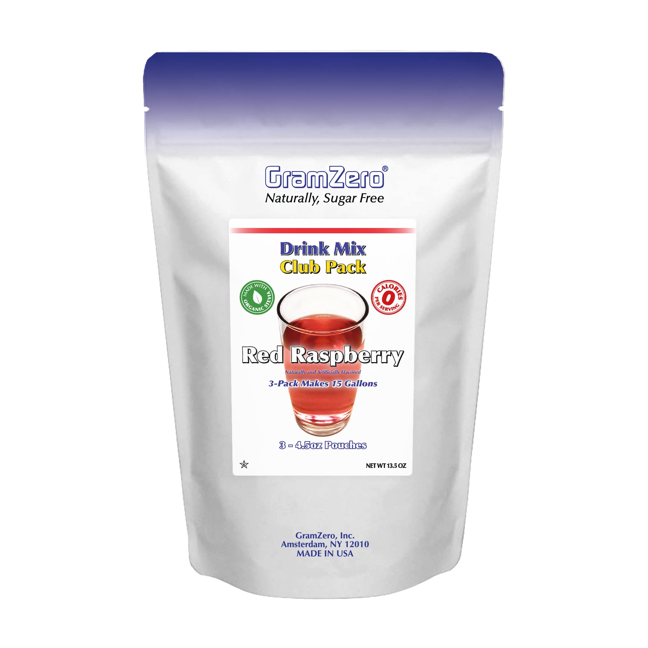 GramZero red raspberry powder pouch is a keto-friendly, zero-calorie mix for sugar-free drinks.
