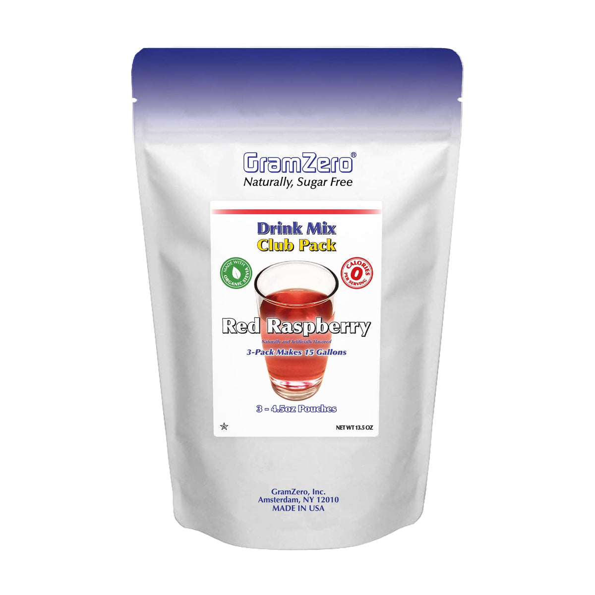 GramZero red raspberry powder pouch is a keto-friendly, zero-calorie mix for sugar-free drinks.