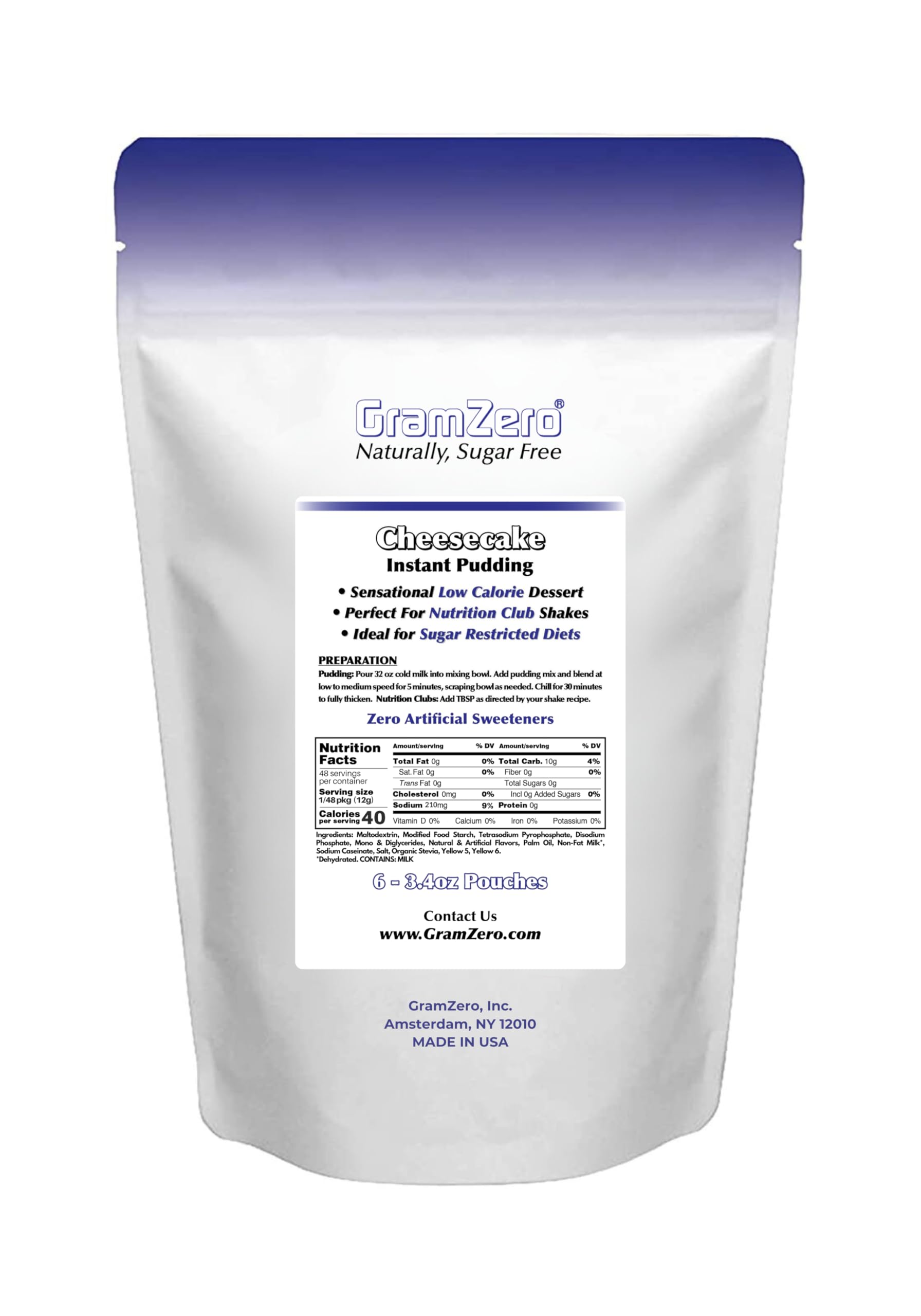 GramZero six inner pouches pudding mix image emphasizes convenient packaging and precise portions.