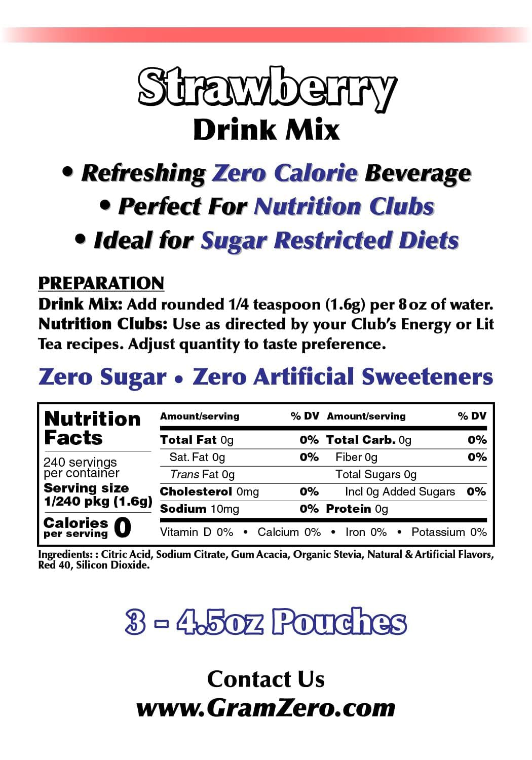 GramZero Strawberry drink mix being stirred into water for flavor.