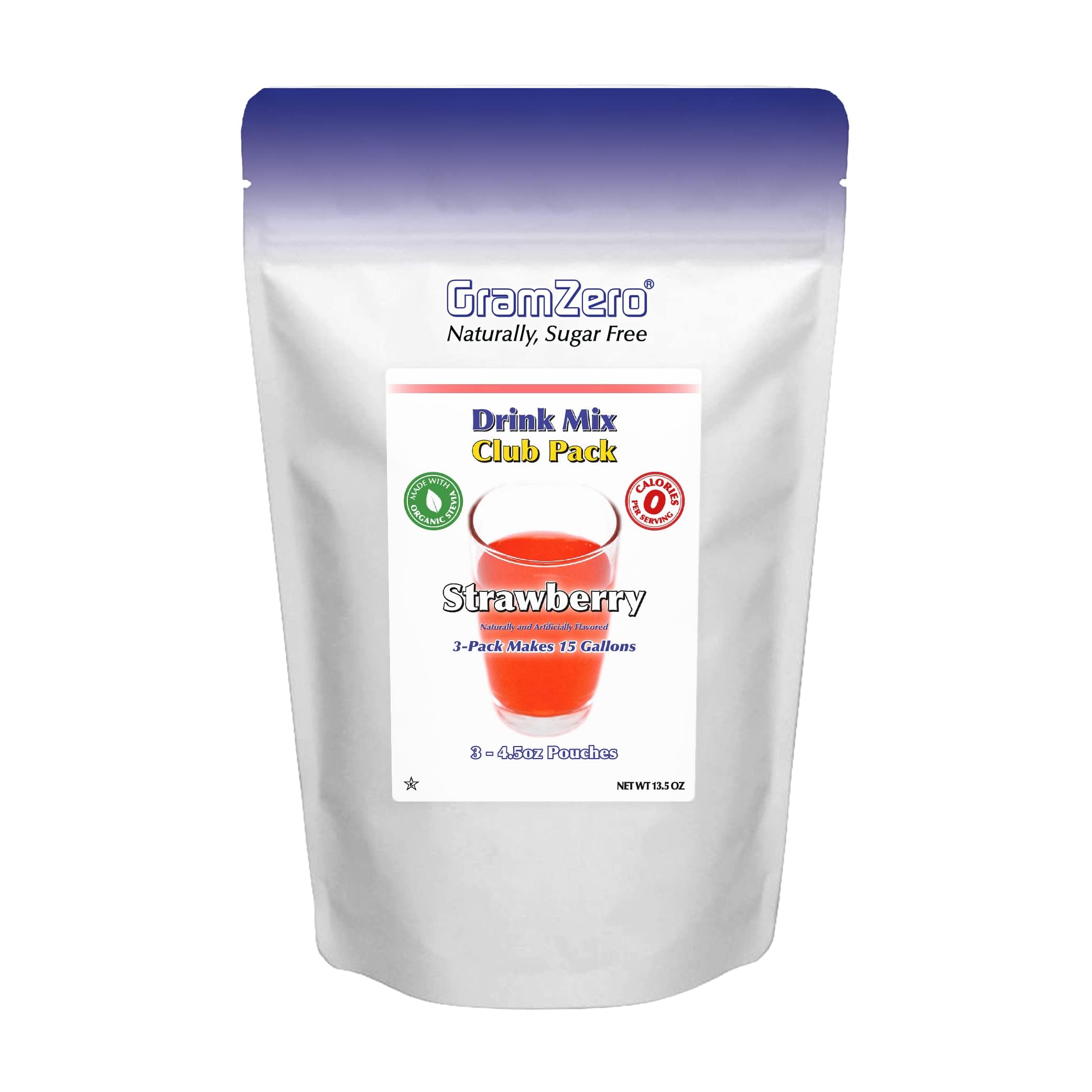 GramZero Strawberry drink mix master pouch—zero calories, stevia-sweetened.
