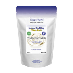 GramZero white chocolate pudding mix packaging, a sugar-free option for light, low-carb desserts.