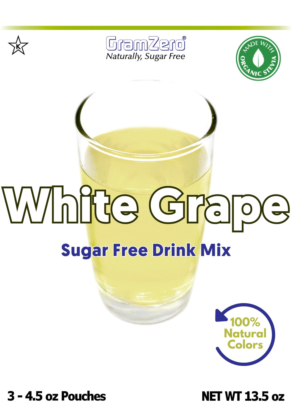 GramZero White Grape zero calorie drink in a glass, keto-friendly refreshment.