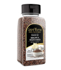 GranAroma brown mustard seeds in a shaker jar for easy seasoning.