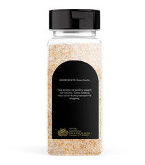 GranAroma Dried and Minced Garlic jar closeup showing texture and aroma.