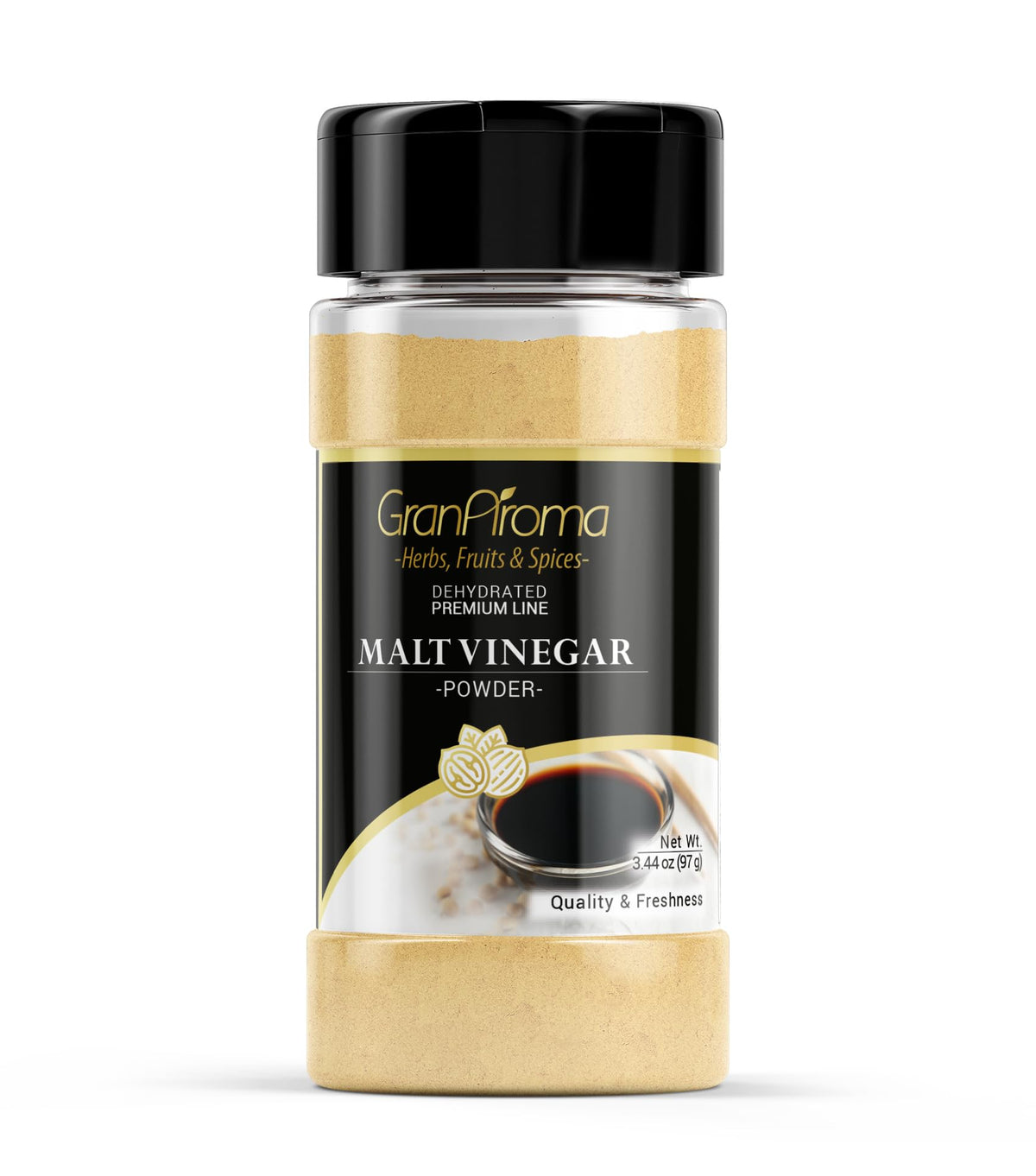 GranAroma Malt Vinegar Powder container ready to flavor snacks with tangy notes.