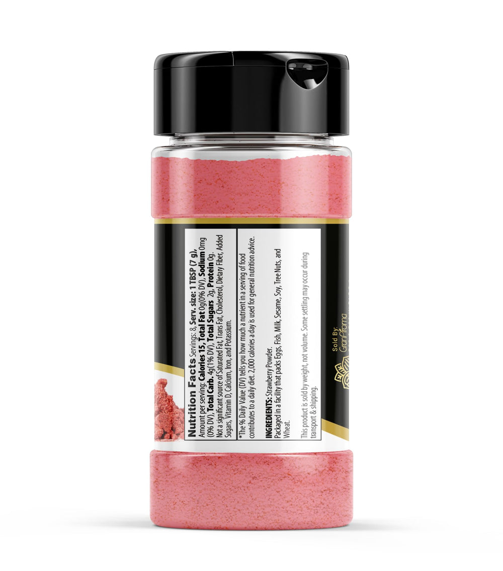 GranAroma Strawberry Powder jar on the counter, perfect for baking