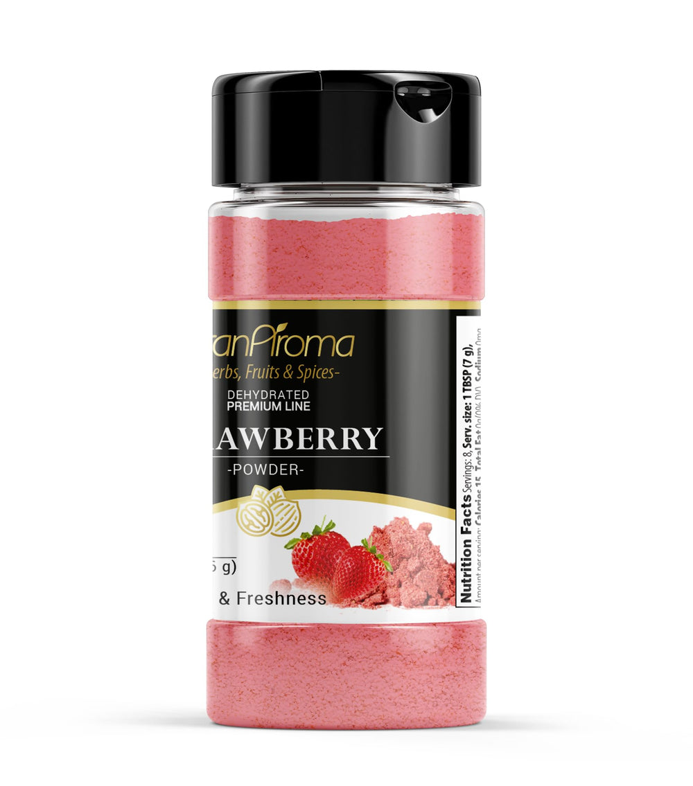 GranAroma Strawberry Powder scoop beside ingredients for easy shakes