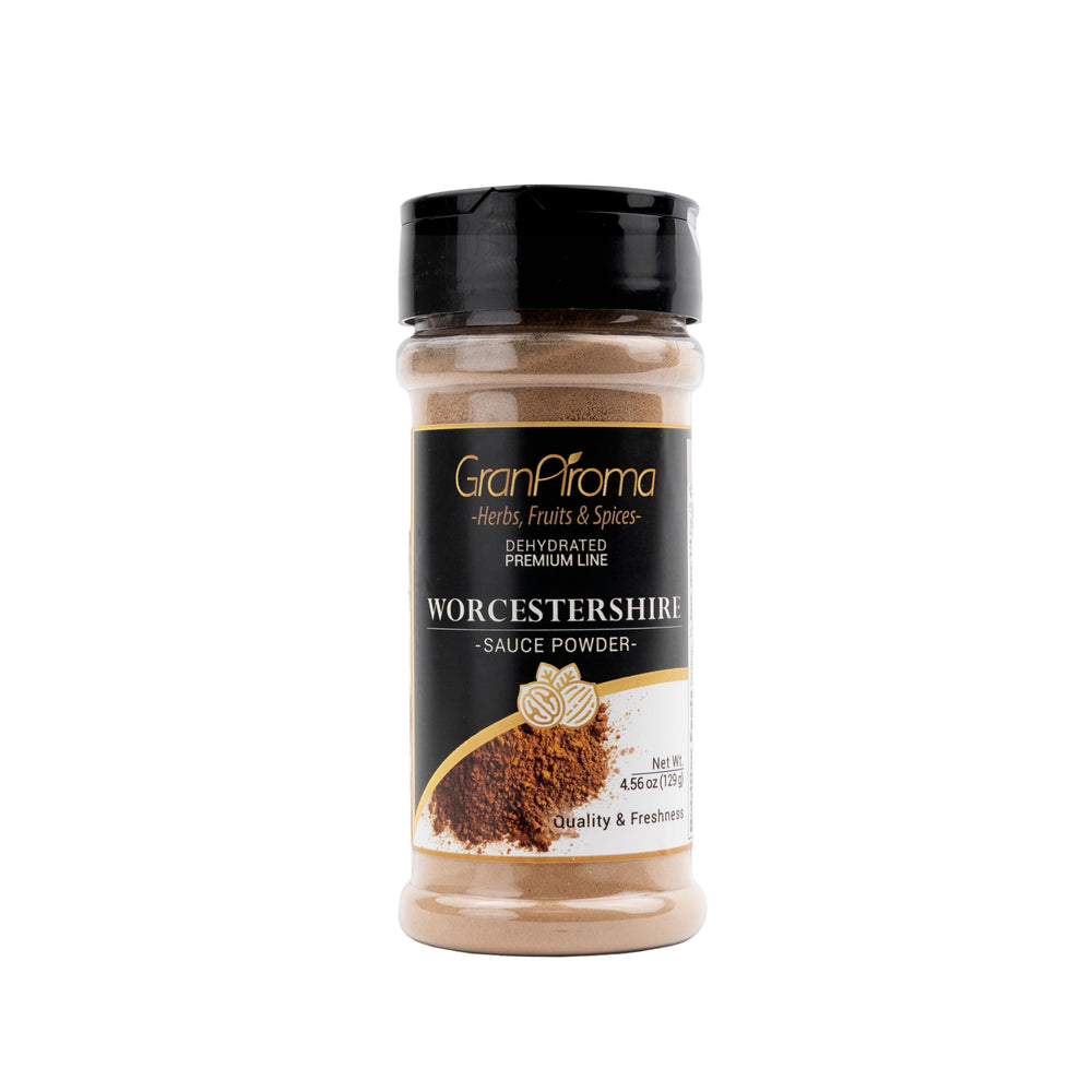 GranAroma Worcestershire Powder packaging demonstrates convenient seasoning for marinades and sauces.