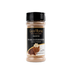 GranAroma Worcestershire Powder packaging demonstrates convenient seasoning for marinades and sauces.