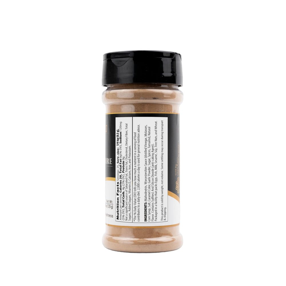 GranAroma Worcestershire Powder being poured highlights tangy, savory notes for dressings.